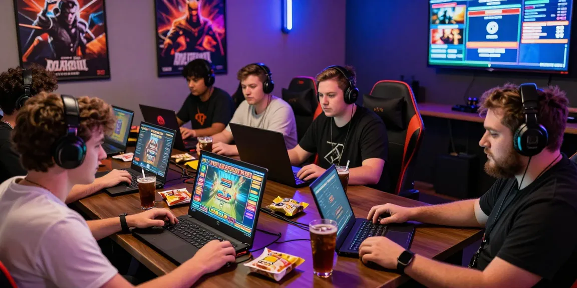 Engaged players enjoying depo pulsa 10k tanpa potongan in a vibrant gaming lounge.