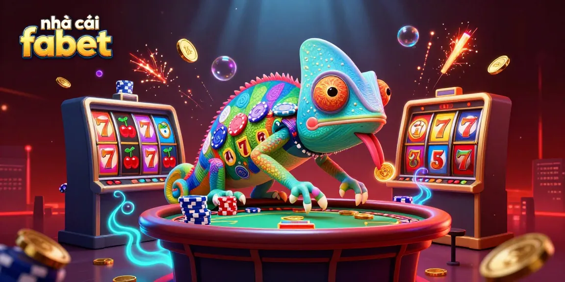 Engage with nhà cái fabet's exciting casino experience through a colorful chameleon character.