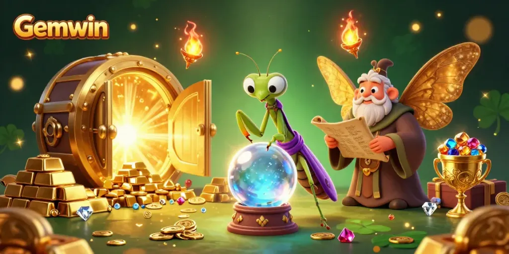 Gemwin fortune teller reveals lucky insights amidst dazzling casino treasures and gems.