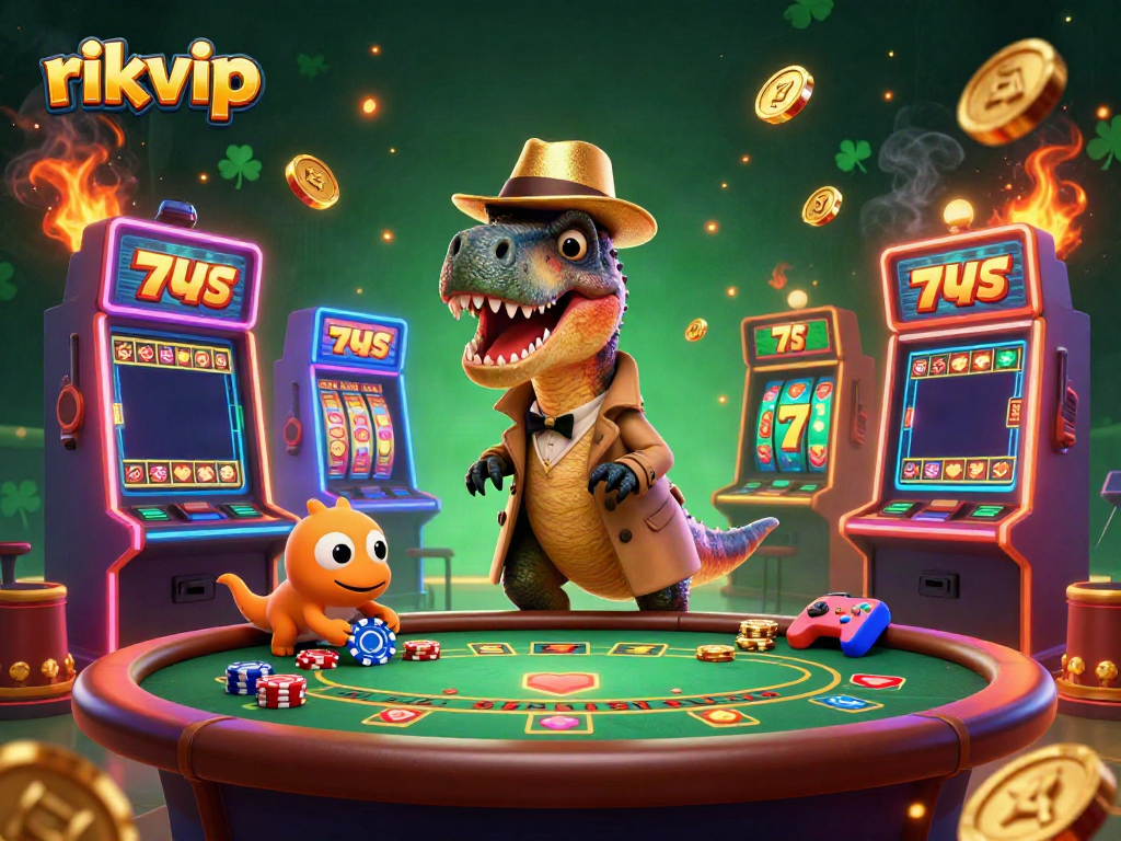 Engage in thrilling gaming action at rikvip with vibrant slot machines and playful characters.