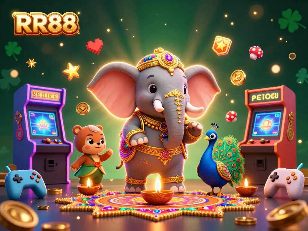 Experience thrilling gaming adventures at RR88 with vibrant 3D illustrations of a colorful casino.