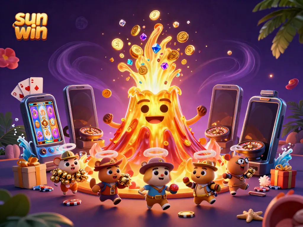 Experience the thrill of gaming with sun win, where treasure erupts from the golden volcano in a stunning 3D scene.