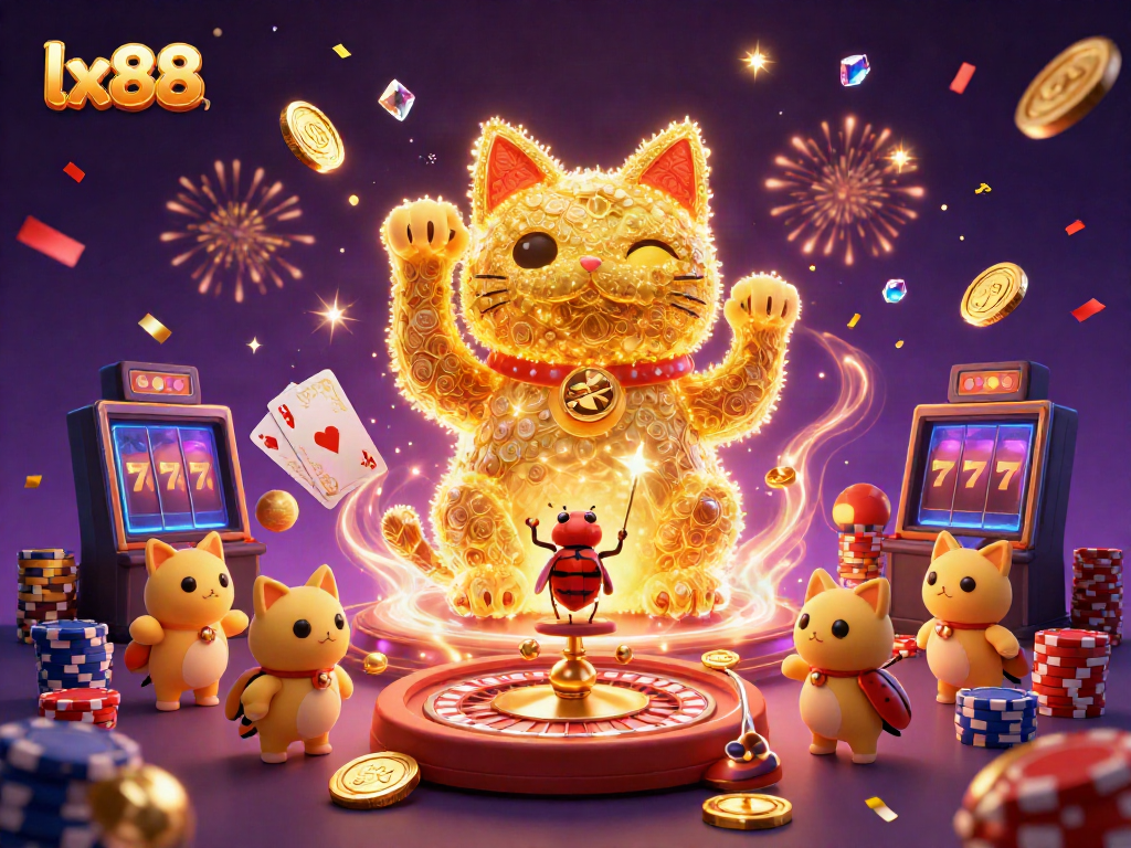 Experience thrilling gameplay with lx88 in a vibrant 3D casino scene filled with luck and excitement.