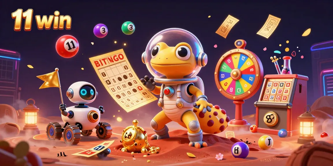 Engage with the 11 win casino adventure featuring a Martian gecko discovering treasures amidst colorful lottery elements.