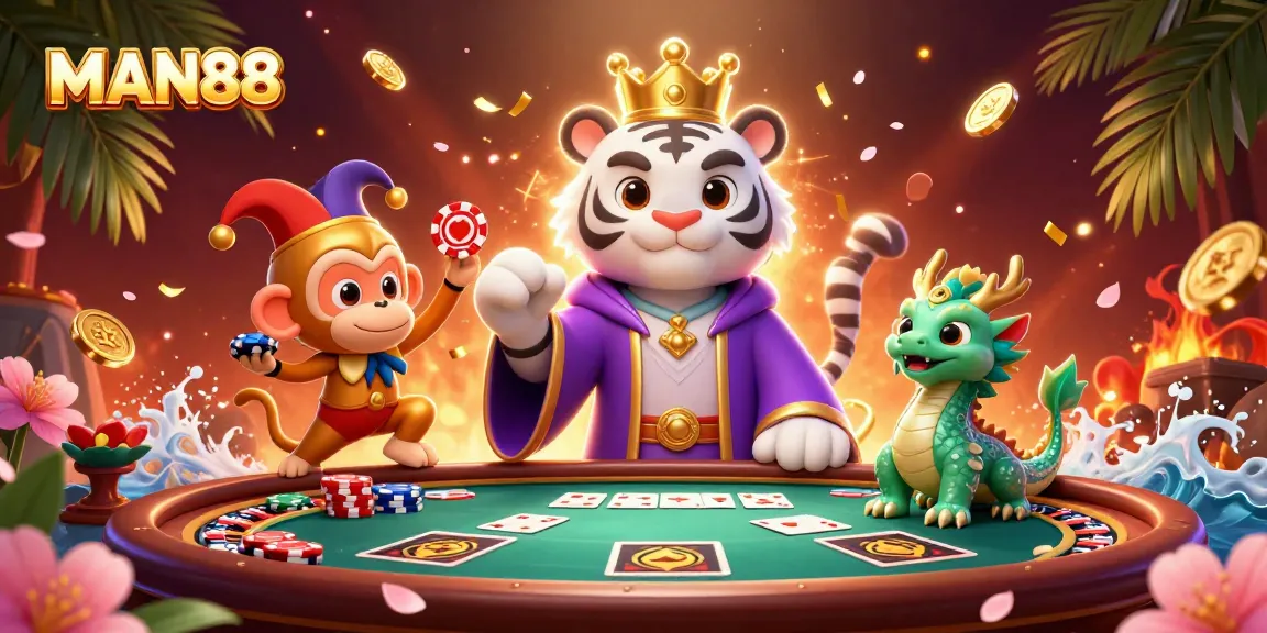 Experience the thrill of MAN88 with a captivating illustration showcasing casino magic and excitement.