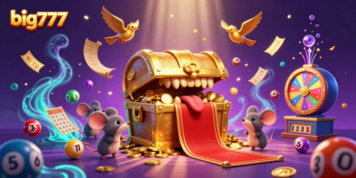 Engage in exciting big777 gaming adventures with vibrant lottery elements and a treasure chest of riches.
