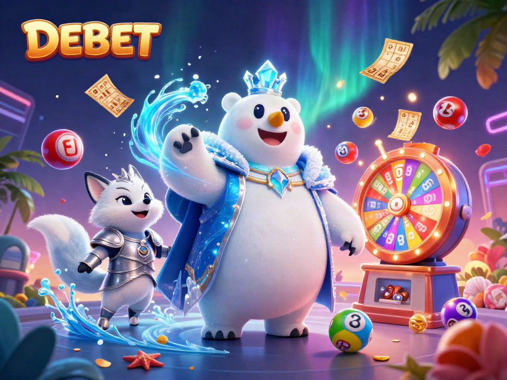 Experience DEBET's thrilling lottery action with bouncing balls and golden prizes in dazzling colors.