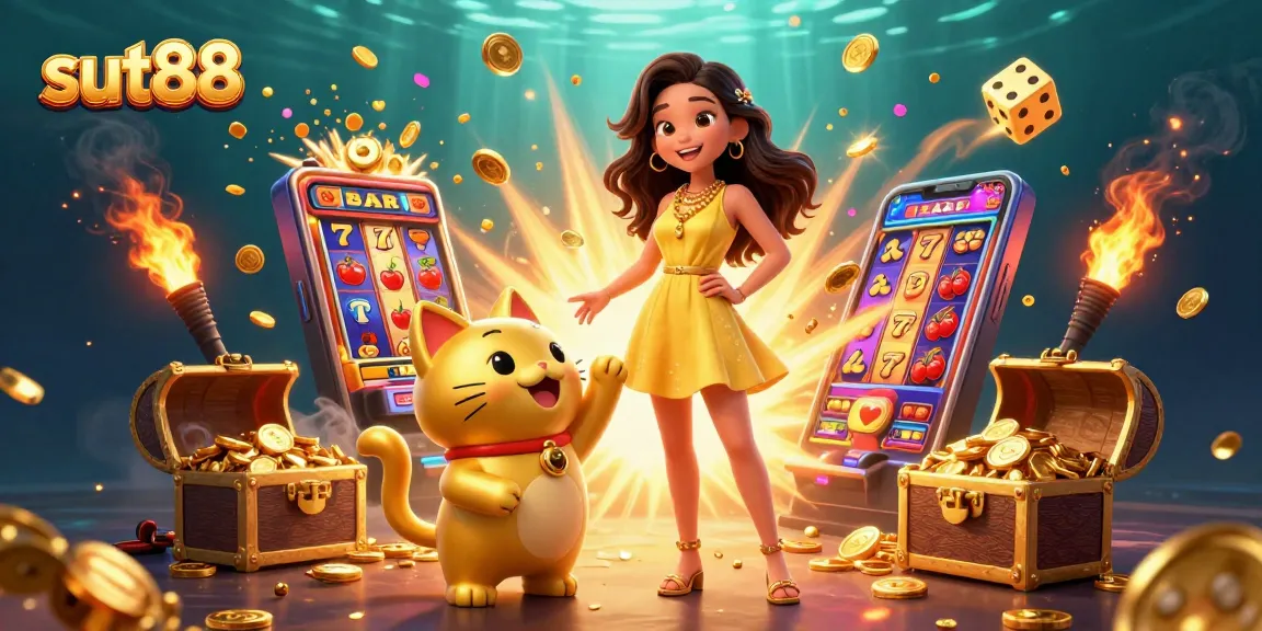 Sut88 engages players with vibrant slot game excitement, featuring a lucky cat and jackpot elements.
