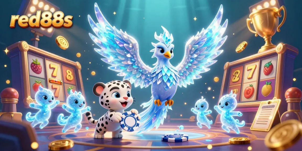 Experience thrilling gameplay with red88s at a vibrant online casino, featuring an ice phoenix and delightful game elements.