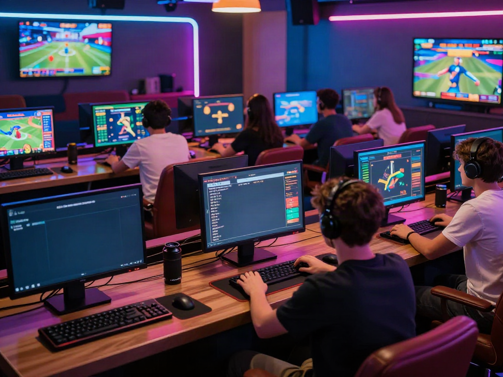 Dynamic gaming environment with players enjoying link tx88 in a vibrant virtual lounge.