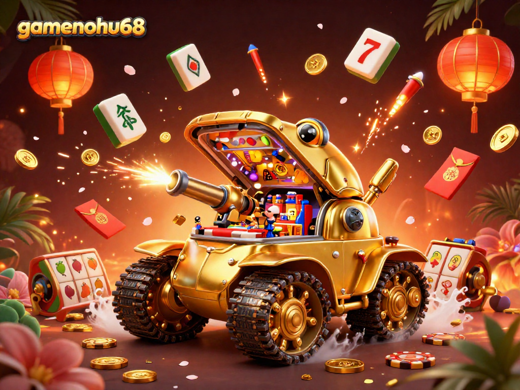 Engage with gamenohu68's vibrant 3D casino scene featuring interactive elements and festive decorations.