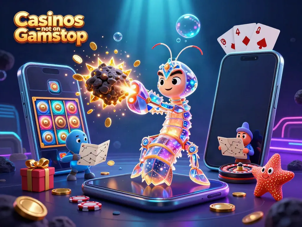 Experience Casinos not on Gamstop with a unique 3D illustration featuring vibrant casino elements.