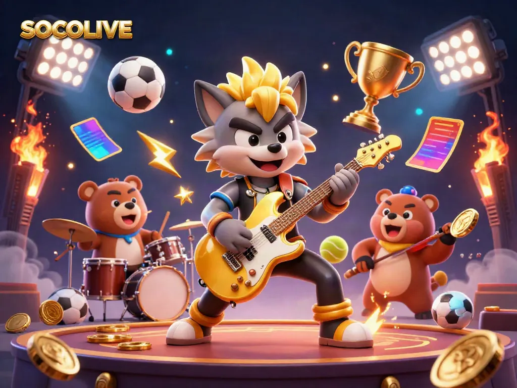 Experience SOCOLIVE live betting action with vibrant characters and dynamic sports elements in a casino setting.