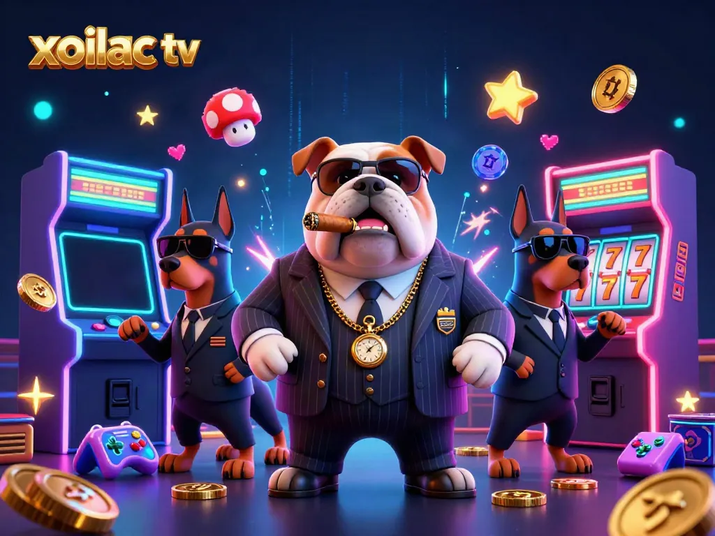 Engage in exciting gaming action with xoilac tv's vibrant 3D casino scene featuring unique characters and games.