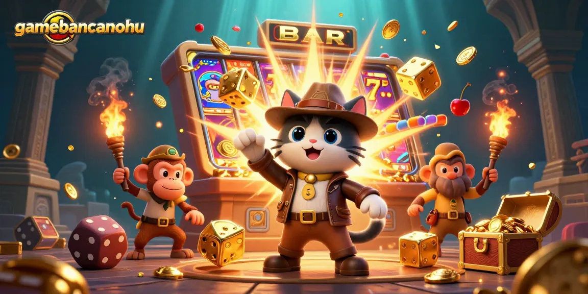 Experience gamebancanohu's thrilling jackpot with a vibrant 3D casino adventure scene.