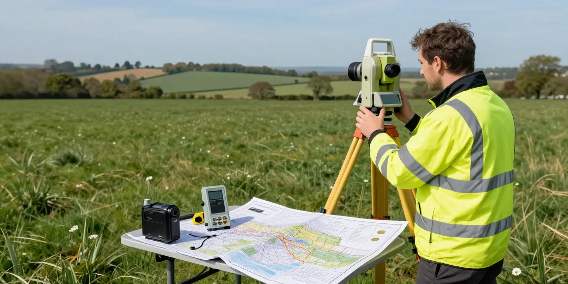 Topographical surveys Berkshire conducted with precision by a surveyor using high-tech equipment in a scenic landscape.