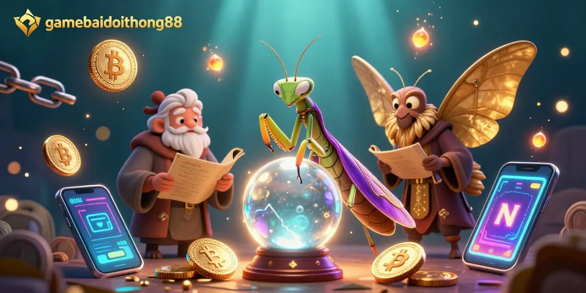 Engage with gamebaidoithuong88 through a mystical scene filled with vibrant casino elements and characters.