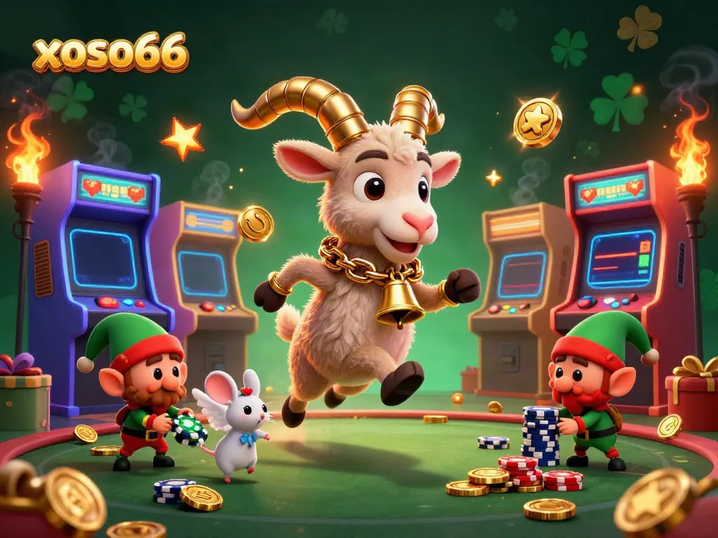 Experience thrilling gaming at xoso66 casino with Krampus and playful characters in a festive atmosphere.