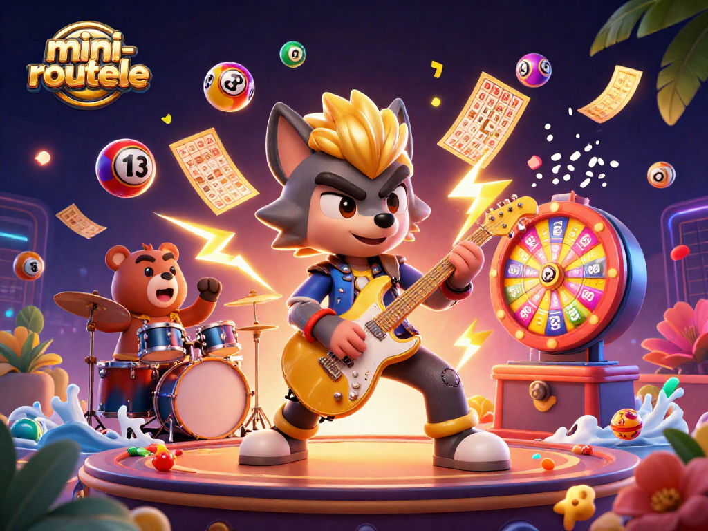 Experience the exciting mini-roulette gameplay with dynamic action and colorful elements in this vibrant illustration.