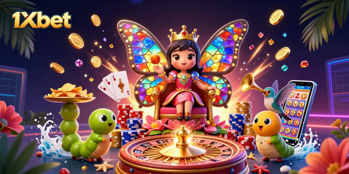 Experience thrilling gaming at 1xbet with vibrant visuals of a dynamic casino scene.