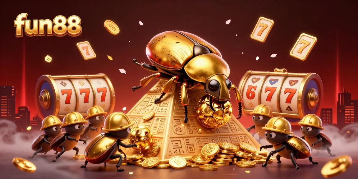 Engage in fun 88 gaming adventures with vibrant slots and golden treasures in this dynamic illustration.
