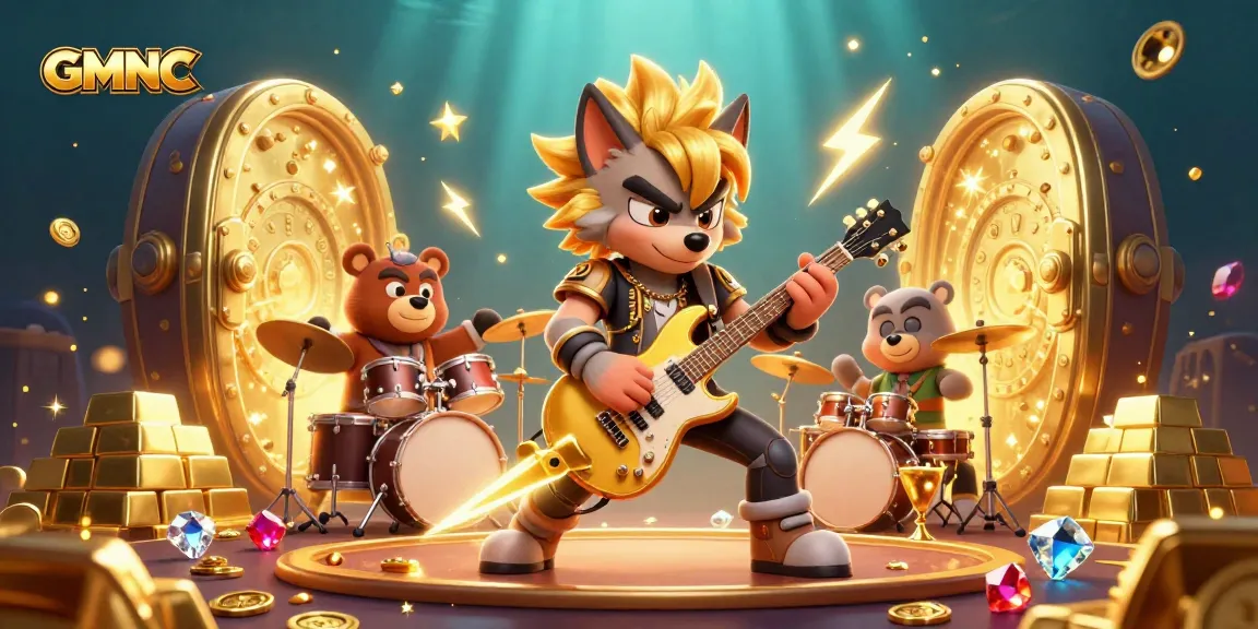 Experience the thrilling excitement of GMNC as a rock star wolf takes center stage in a vibrant casino setting.