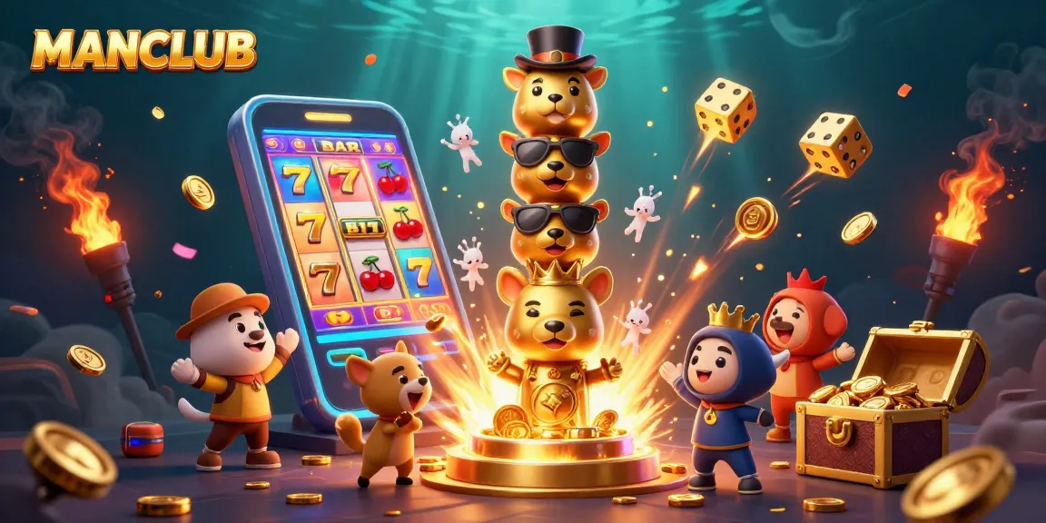 WINNERS CELEBRATE JACKPOTS AT MANCLUB WITH A GLAMOUROUS 3D CASINO ILLUSTATION FEATURING SLOT MACHINE AND GOLDEN TREASURES