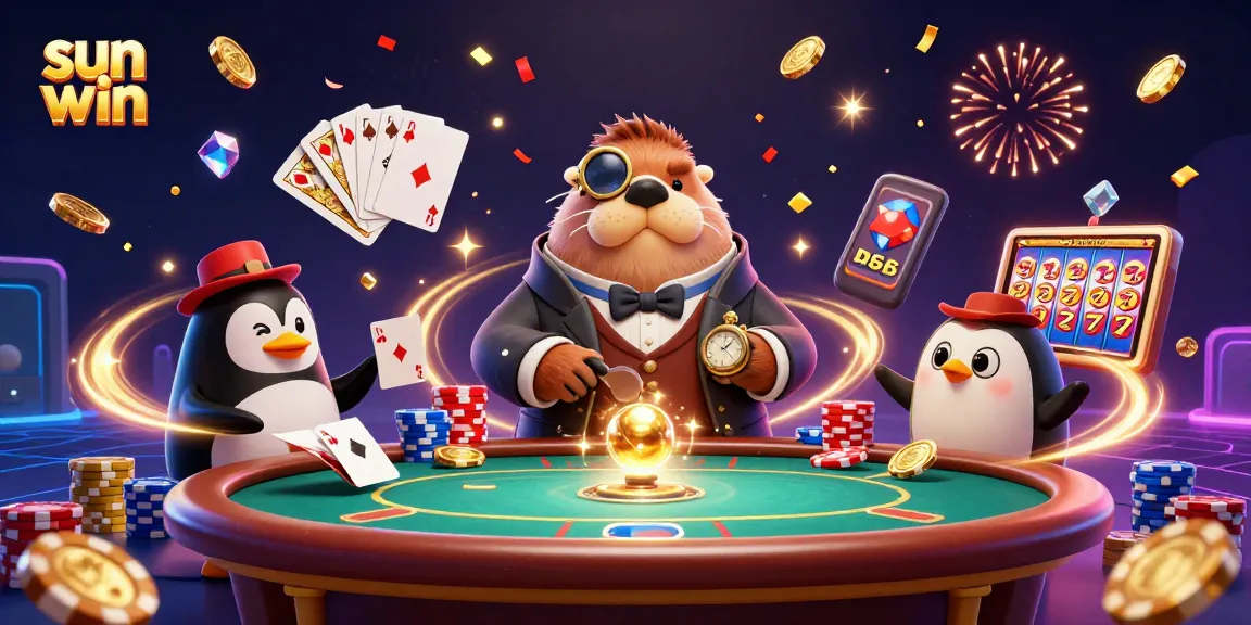 Experience thrilling gaming action with Sun Win at an underwater poker table featuring unique characters.