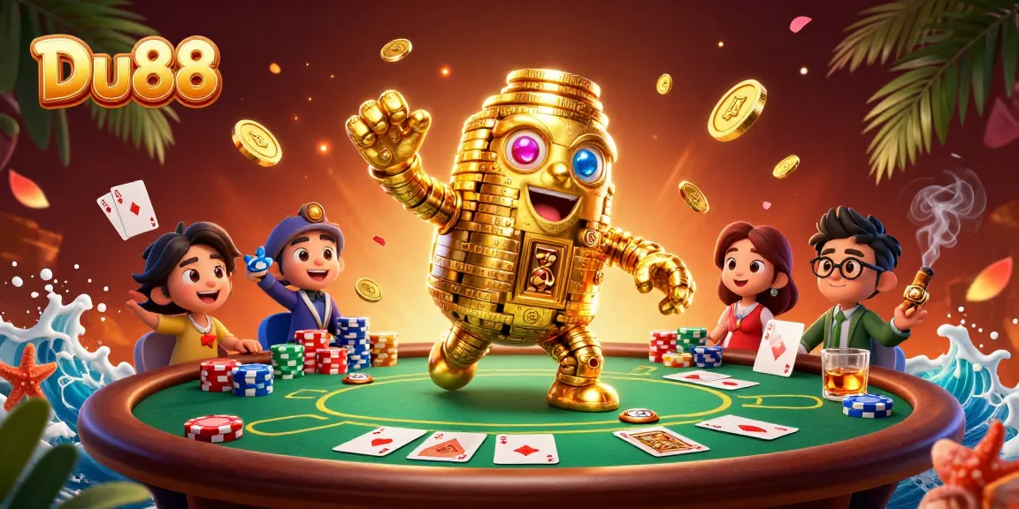 Experience the thrill of Du88 at the dynamic poker table surrounded by riches.