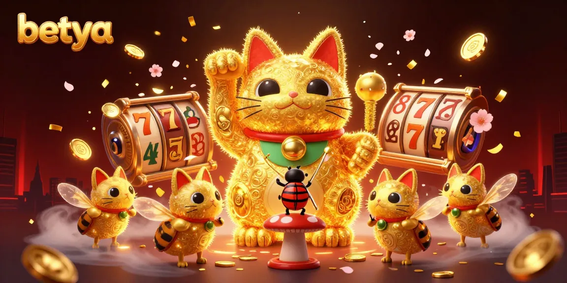 Experience betya's vibrant casino atmosphere with a lucky cat and gold-tinged symbols.
