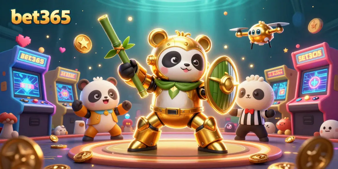 bet365 showcases exhilarating gaming with a vibrant panda piloting a robot in a glowing arena.