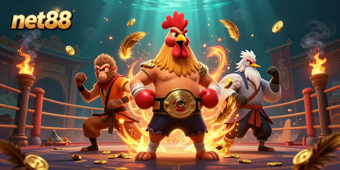 Experience the excitement of net88 with a captivating 3D cartoon illustration featuring legendary fighting characters.