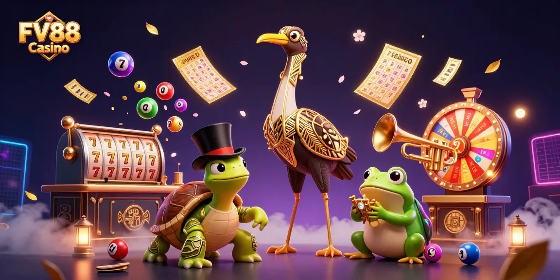 Spin and win at FV88 Casino with vibrant, dynamic gaming elements surrounding 3D characters.