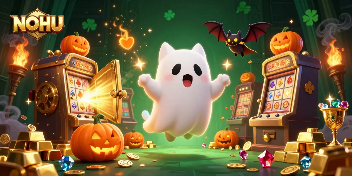 Experience thrilling gameplay at NOHU with a haunted casino scene featuring vibrant tokens and characters.