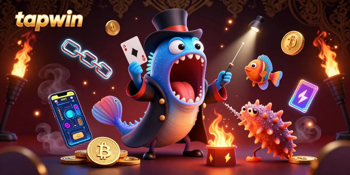 Experience the thrill of tapwin with a vibrant 3D scene featuring animated sea creatures performing dazzling magic tricks.