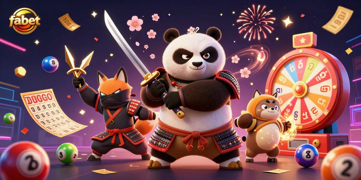 Engage with fabet's vibrant lottery scene featuring a dynamic samurai panda and ninja fox.
