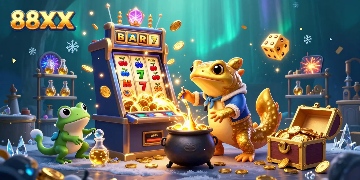 Experience the magic of 88XX with golden coins, slot machines, and vibrant casino elements.