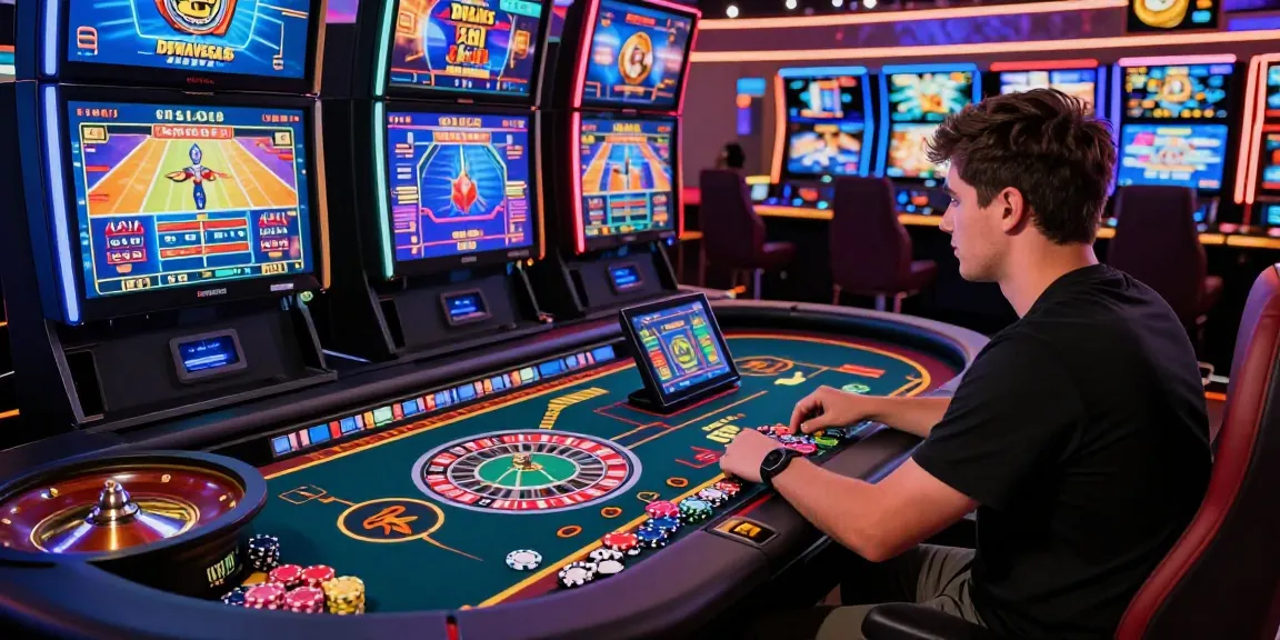A vibrant gaming scene at Dewavegas featuring a player enjoying online casino action at a digital roulette table.