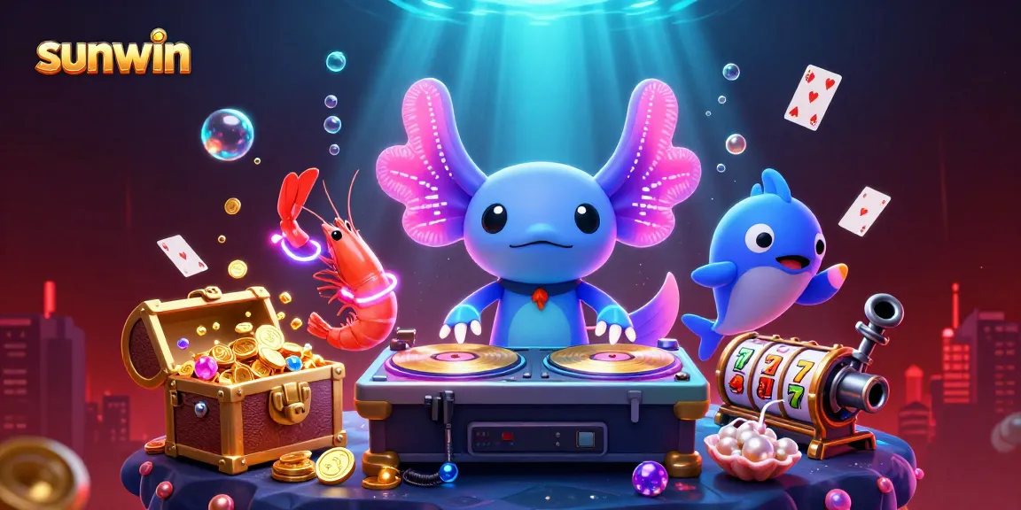 Engage in vibrant gameplay at sunwin with a neon axolotl DJ, endless slots, and aquatic fun!