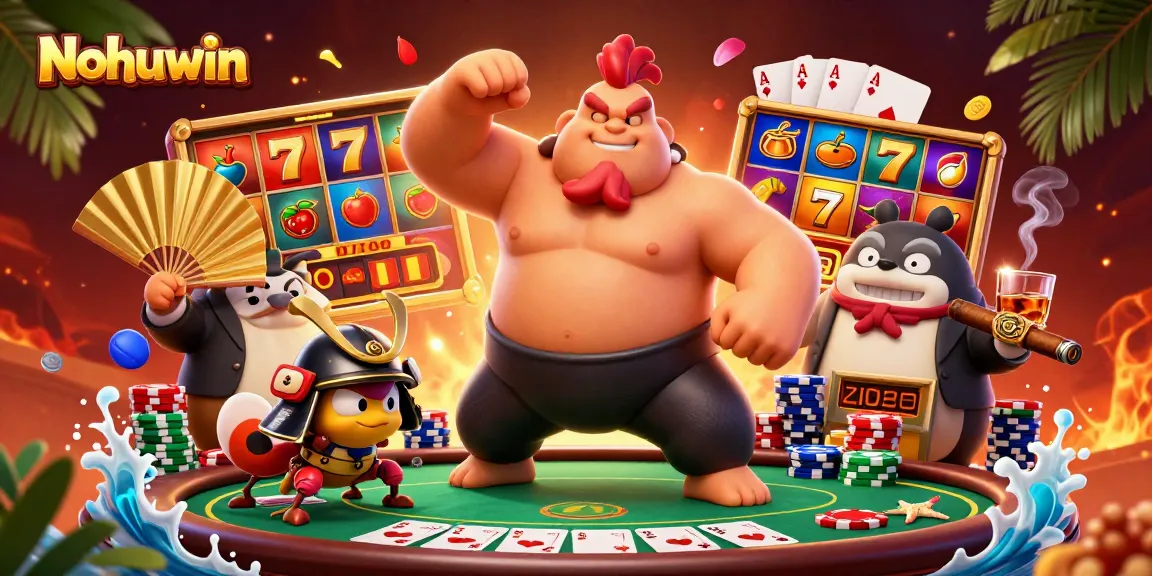 Nohuwin showcases a thrilling casino experience with energetic characters and vibrant game elements.