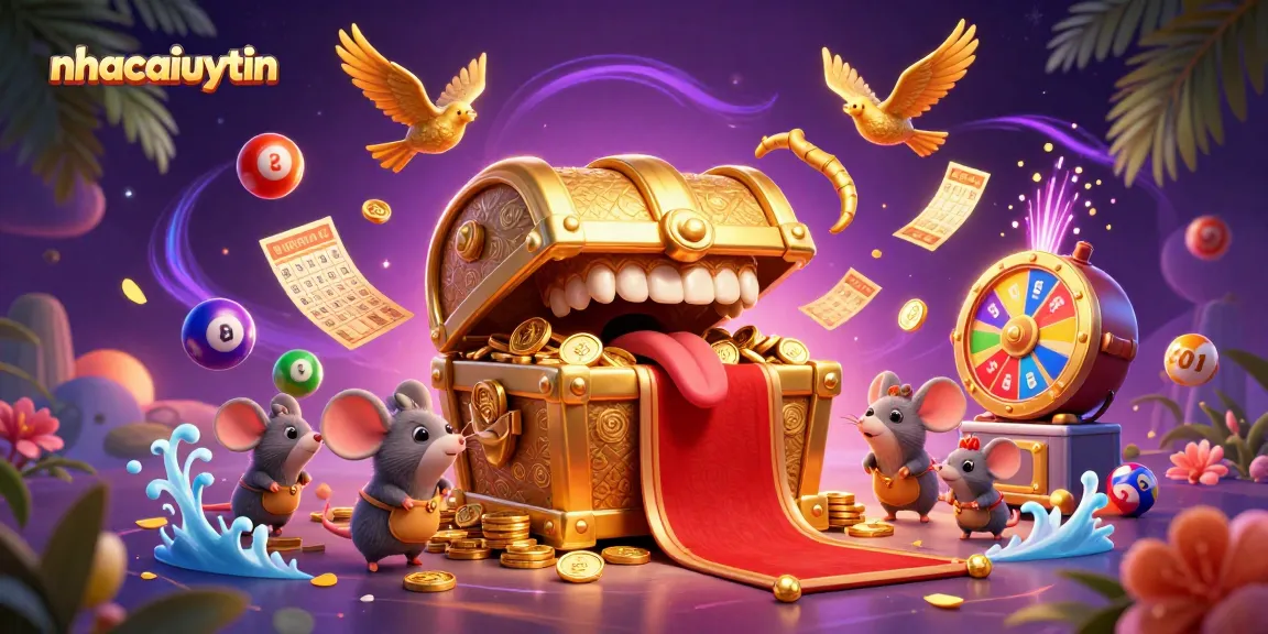 nhacaiuytin showcases winner's delight with a vibrant scene of adventure mice around a golden treasure chest.