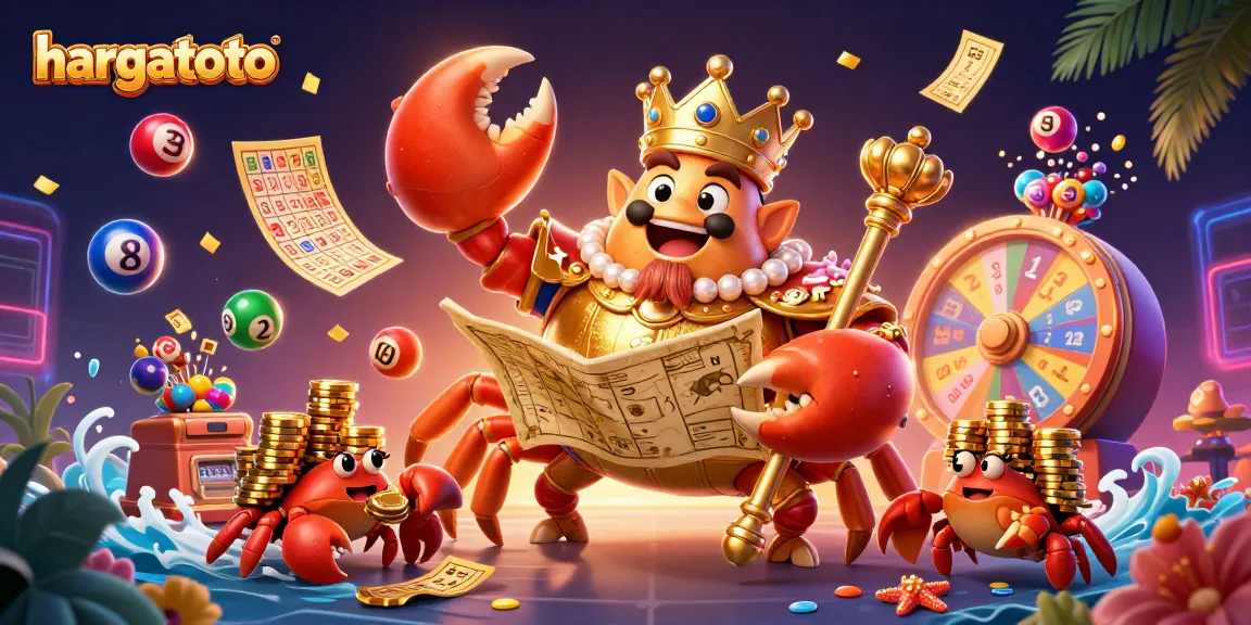 Join the excitement of hargatoto with vibrant lottery elements and a golden crab emperor.