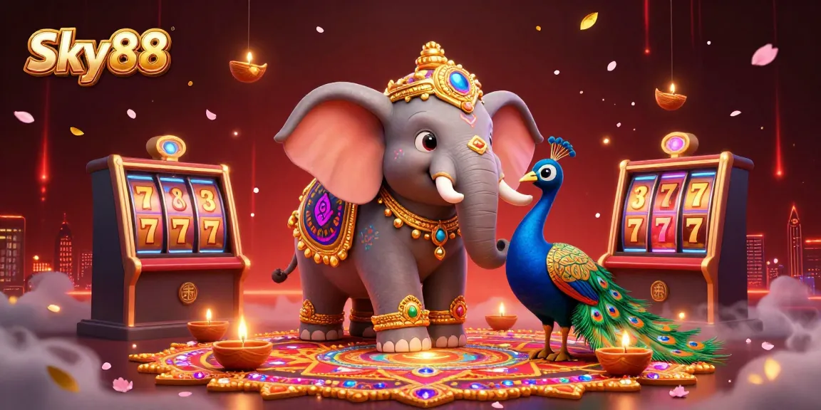 Engage in thrilling casino action with Sky88's vibrant 3D illustration showcasing dynamic elements and enchanting characters.