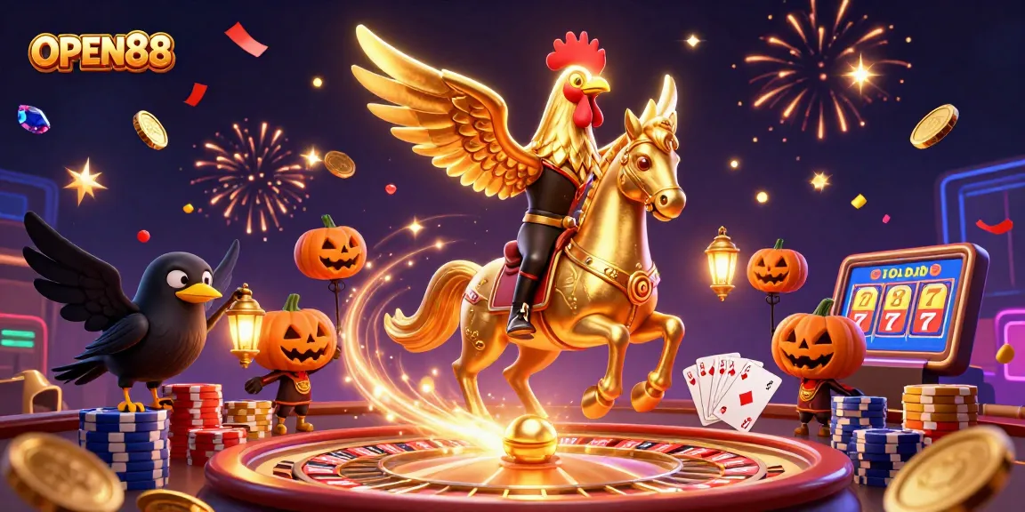 Engage in thrilling gameplay at OPEN88 with golden rooster and exciting casino elements.
