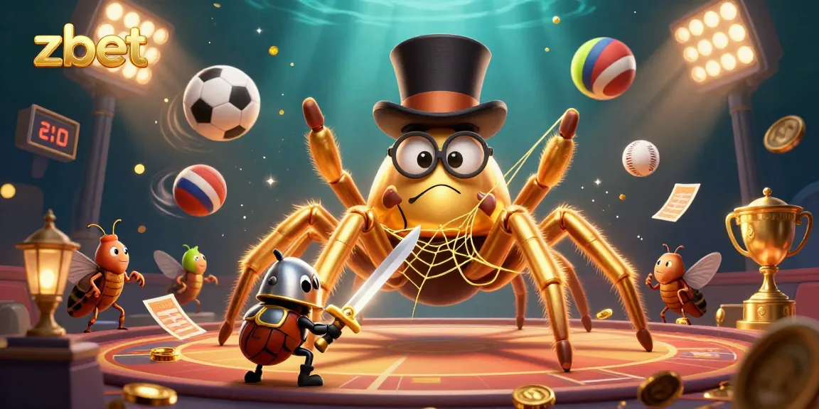 Join zbet on an exciting journey with a golden tarantula and brave beetle knight in a vibrant casino scene.