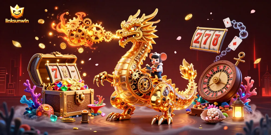 Discover winning strategies with linksunwin’s vibrant gaming adventures featuring a golden dragon and dynamic slot elements.