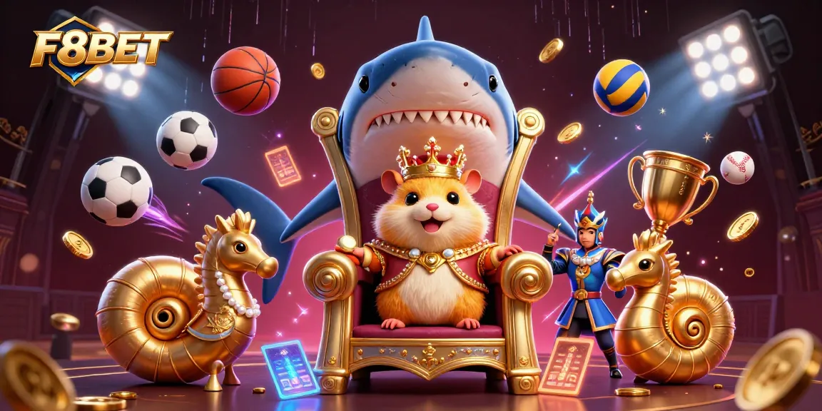 F8BET captivates players with a vibrant 3D illustration showcasing dynamic sports and gaming elements, enhancing the online casino experience.