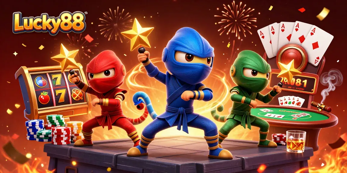 Experience thrilling Lucky88 slot action with ninja chameleons and vibrant gaming elements.
