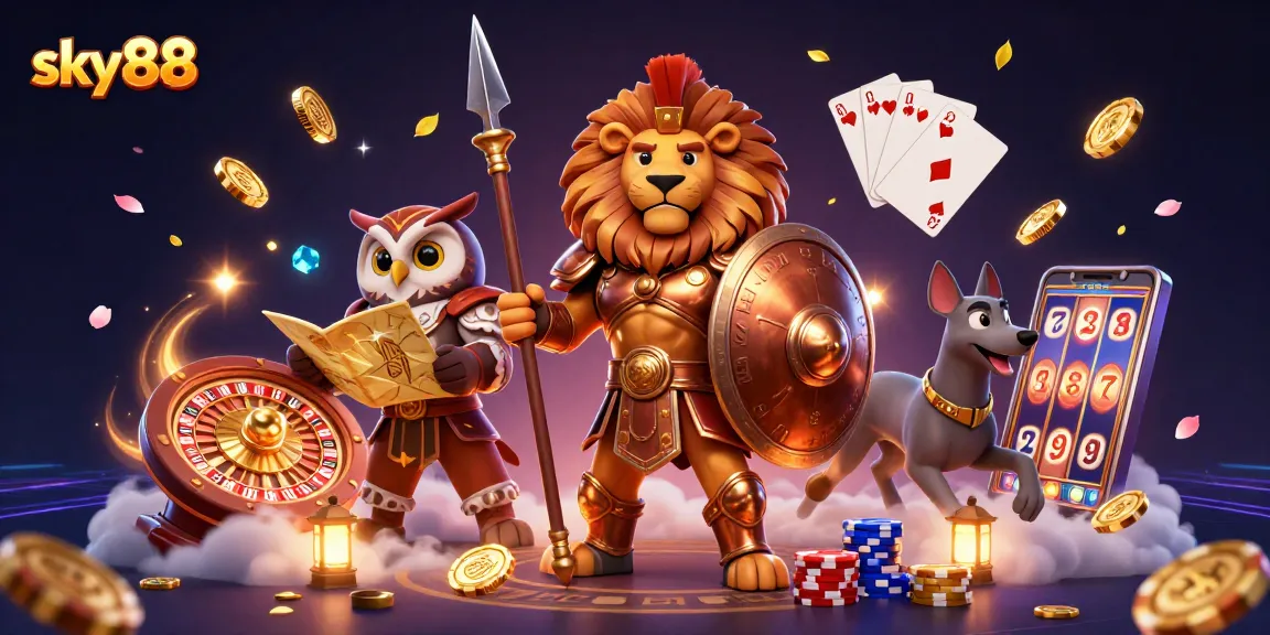 Engage in thrilling bets and spin the reels at sky88 with our dynamic casino illustration.