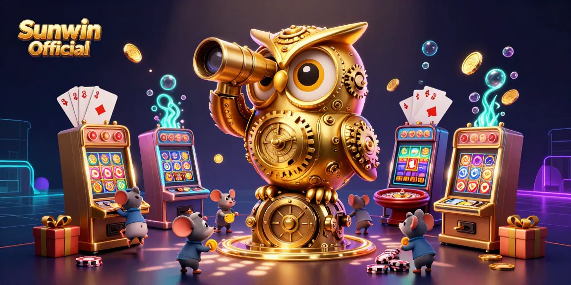 Experience exciting gaming with Sunwin Official: a lively cartoon scene of a casino floor with vibrant elements.